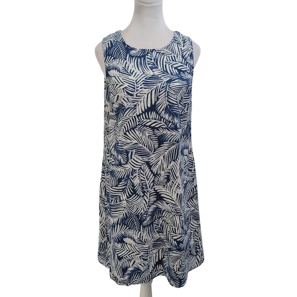 Anne Klein Size 6 A-Line Sleeveless Leaf Print Dress Linen Blend Resort Wear